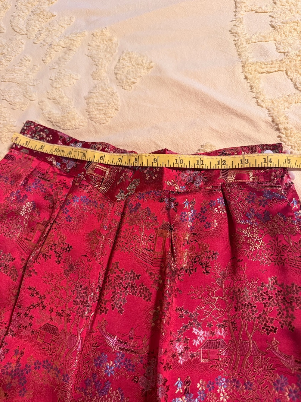 Red Satin Mandarin Collar Pant Set - Asian-Inspired Women's Pantsuit - Picture 5 of 8